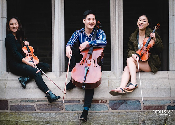Fumika Mizuno with her chamber group, Opus. From left to right Haeun Jung (PYP 2017), David Kim, and Fumika.