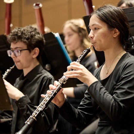 PYP musicians playing the oboe
